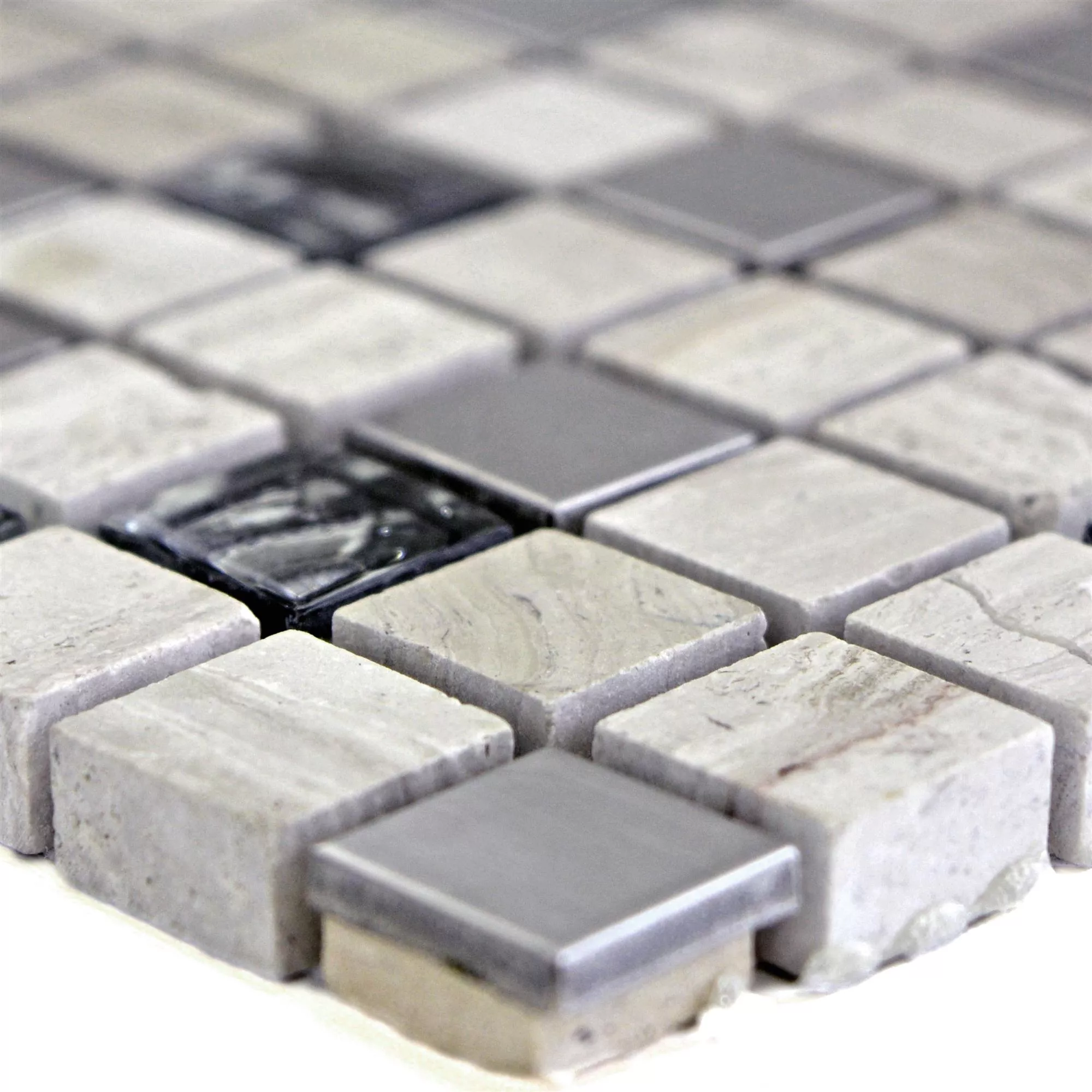Cristal Piedra Acero Azulejos De Mosaico Elektra Gris Cuadrado 15
