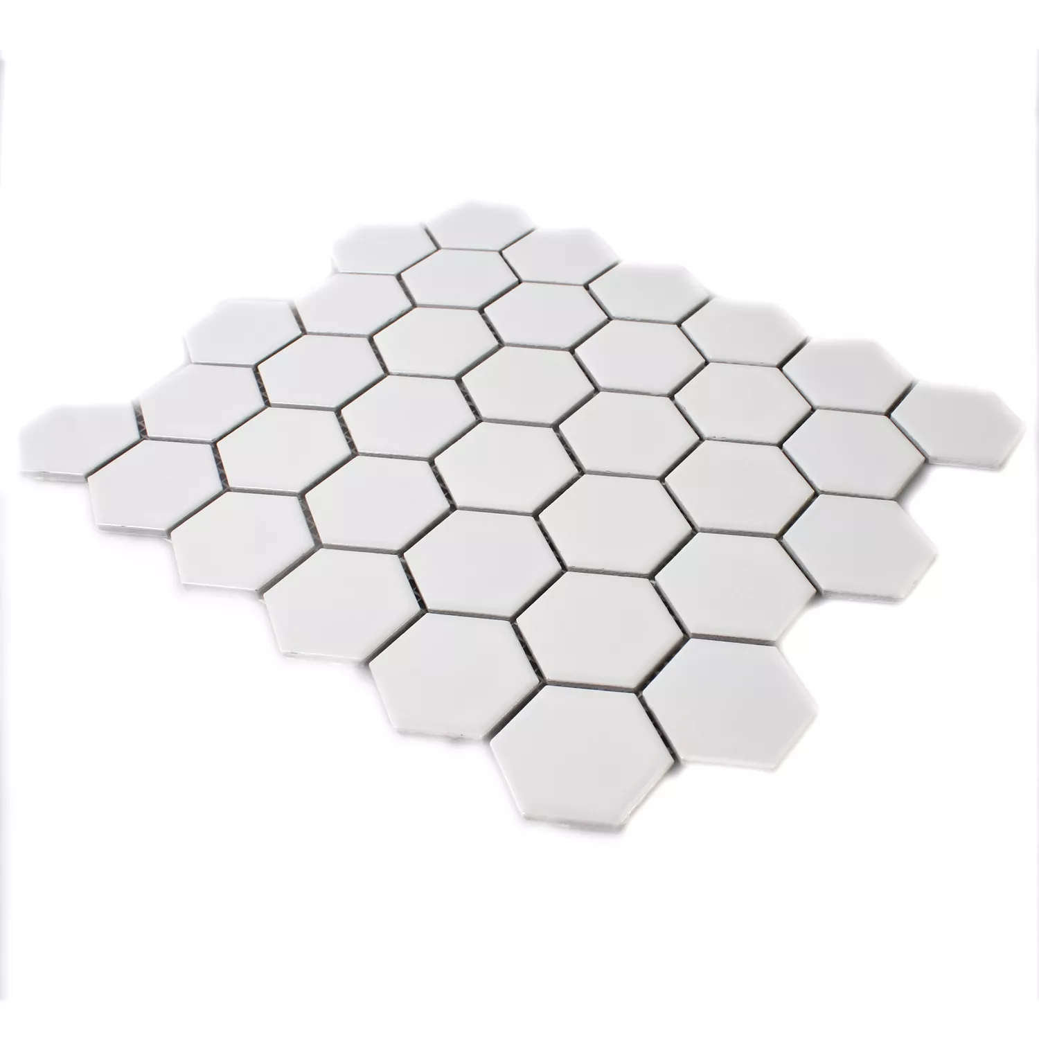 Muestra Azulejos De Mosaico Cerámica Hexagonales Blanco Mate H51