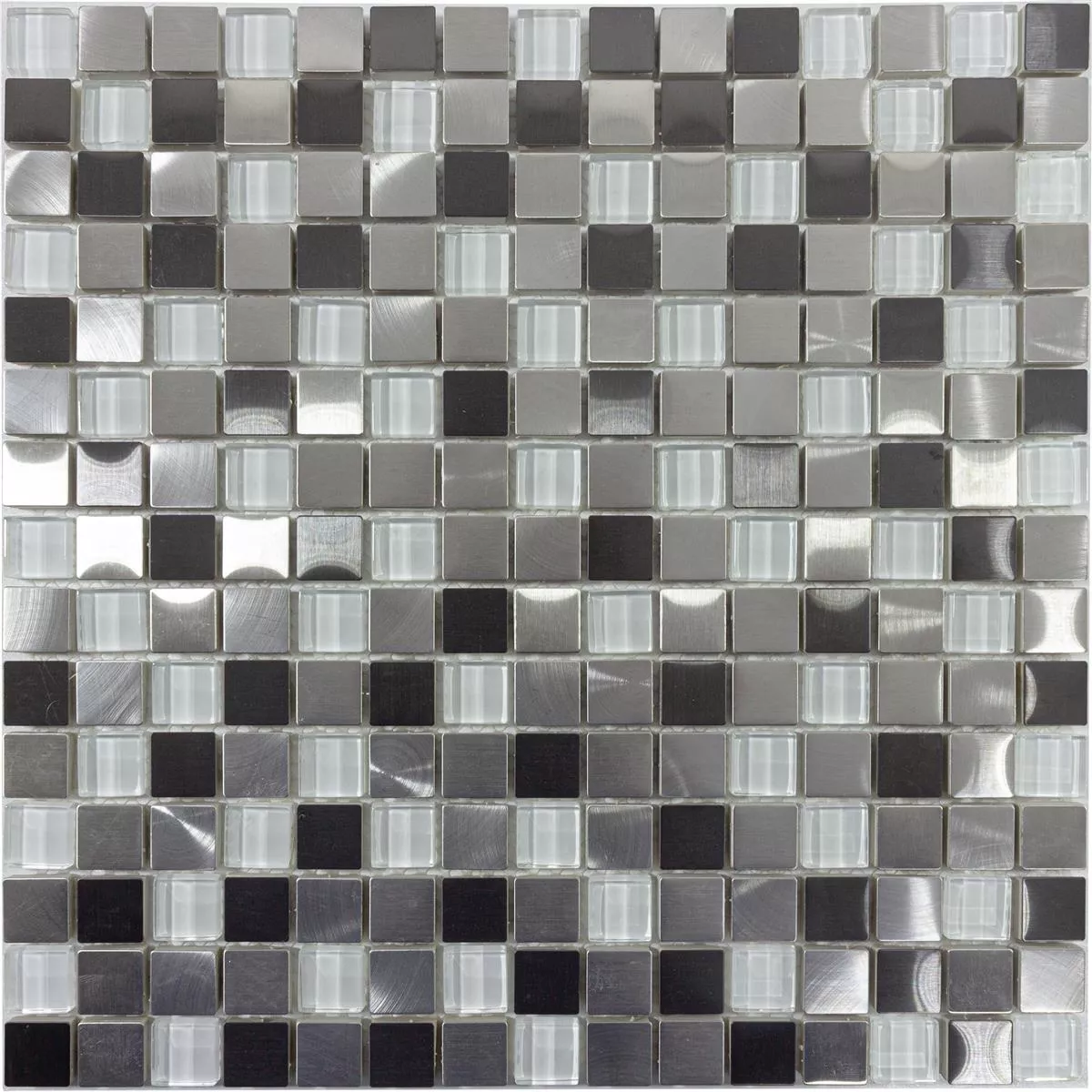 Muestra Cristal Metal Acero Inoxidable Azulejos De Mosaico Stella Blanco Plateado