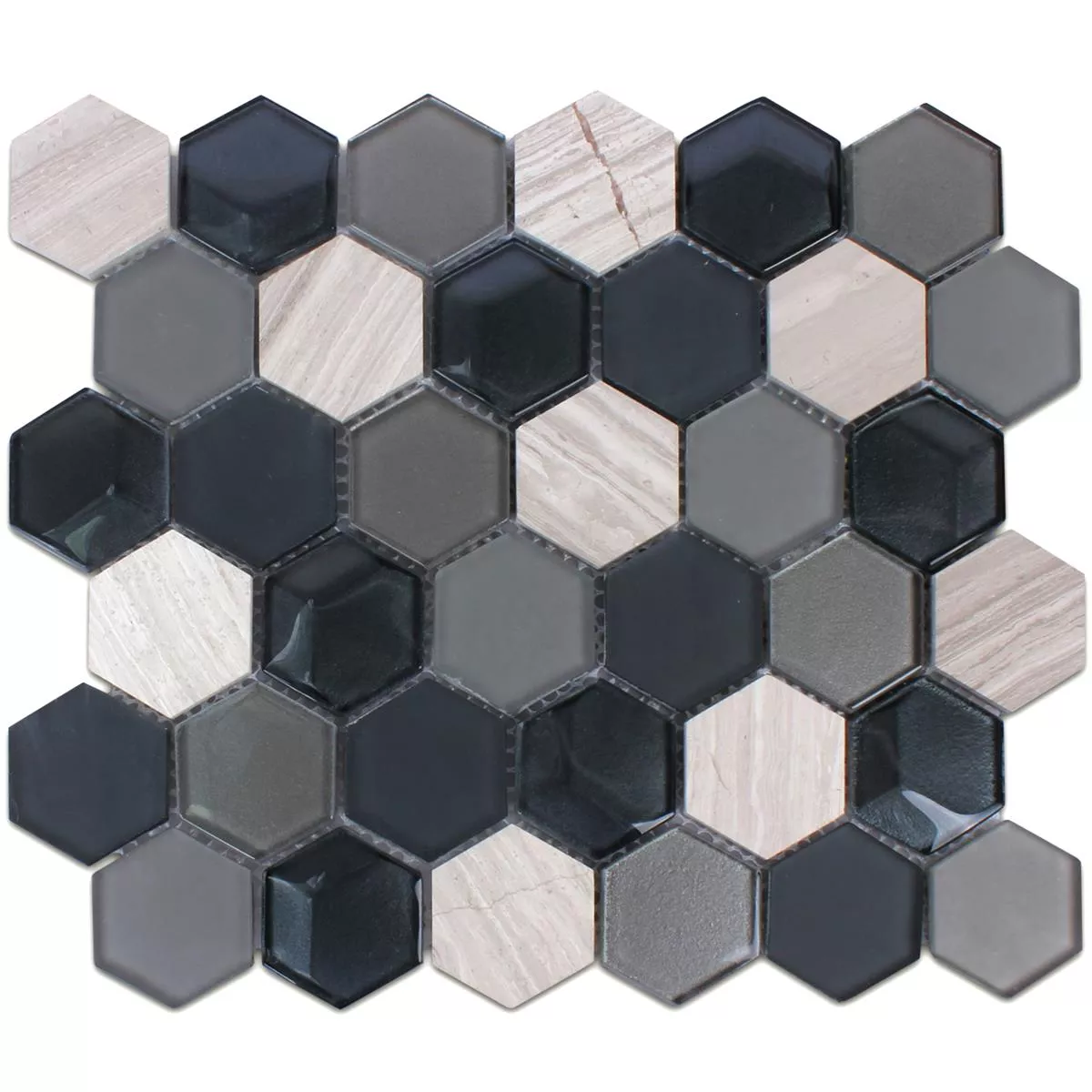 Azulejos De Mosaico Hexagonales Cristal Piedra Natural Negro Gris 3D
