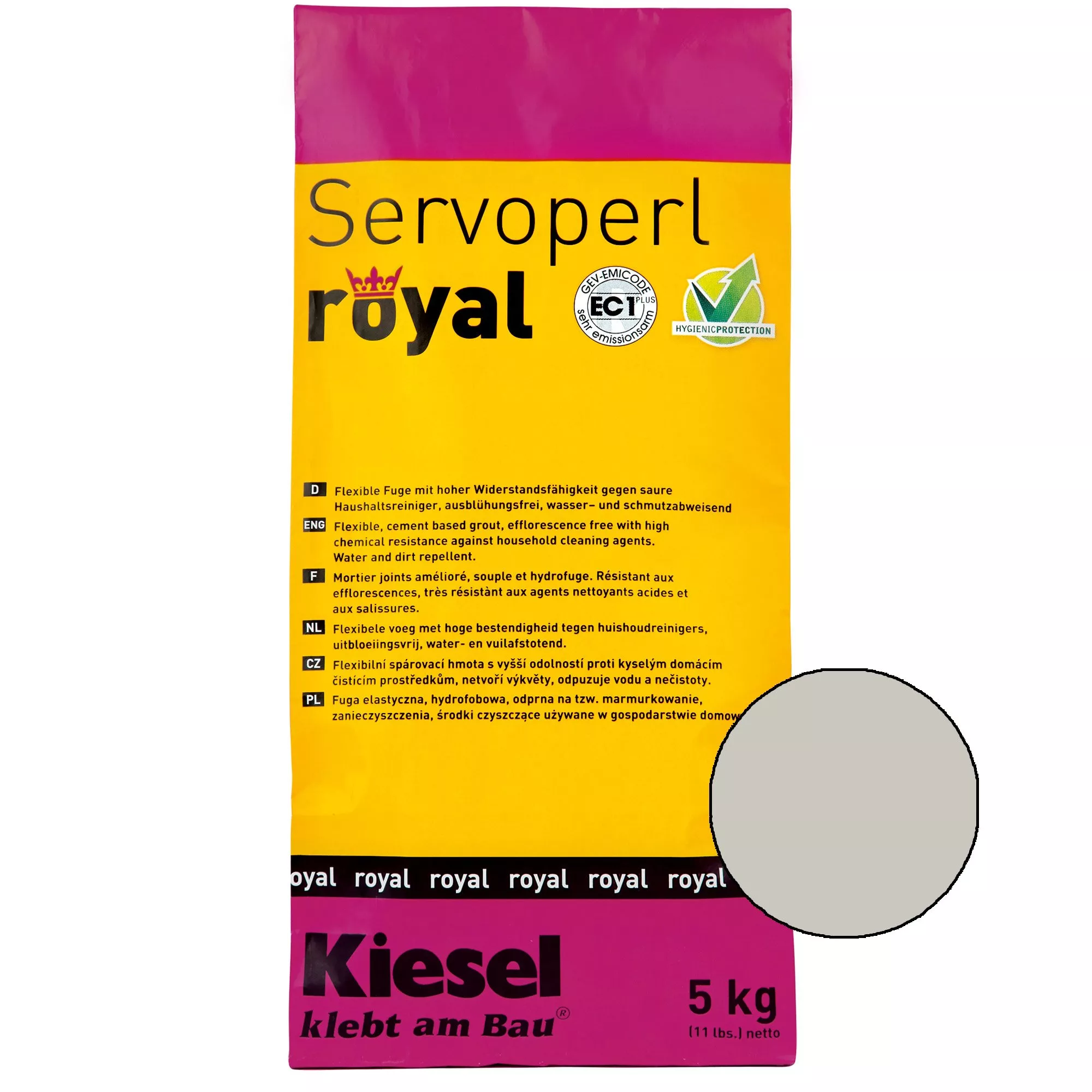 Kiesel Servoperl Royal - Junta Flexible Que Repele El Agua Y La Suciedad (5KG Gris Plateado)