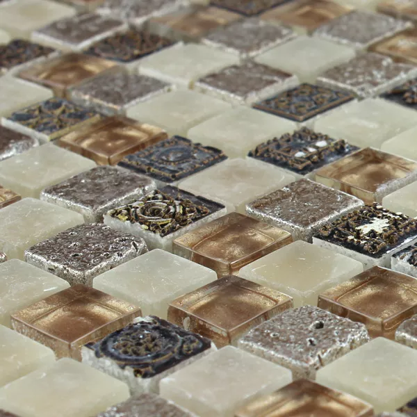 Muestra Azulejos De Mosaico Escimo Cristal Piedra Natural Mezcla Marrón Beige