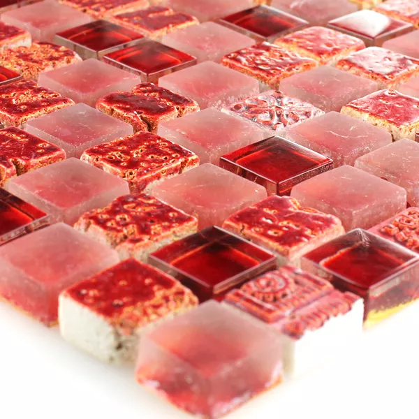 Muestra Azulejos De Mosaico Escimo Cristal Piedra Natural Mezcla Rojo