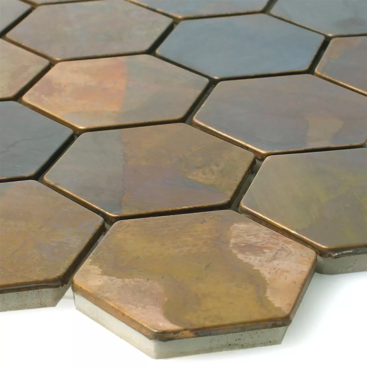 Muestra Azulejos De Mosaico Cobre Merkur Hexagonales Marrón 