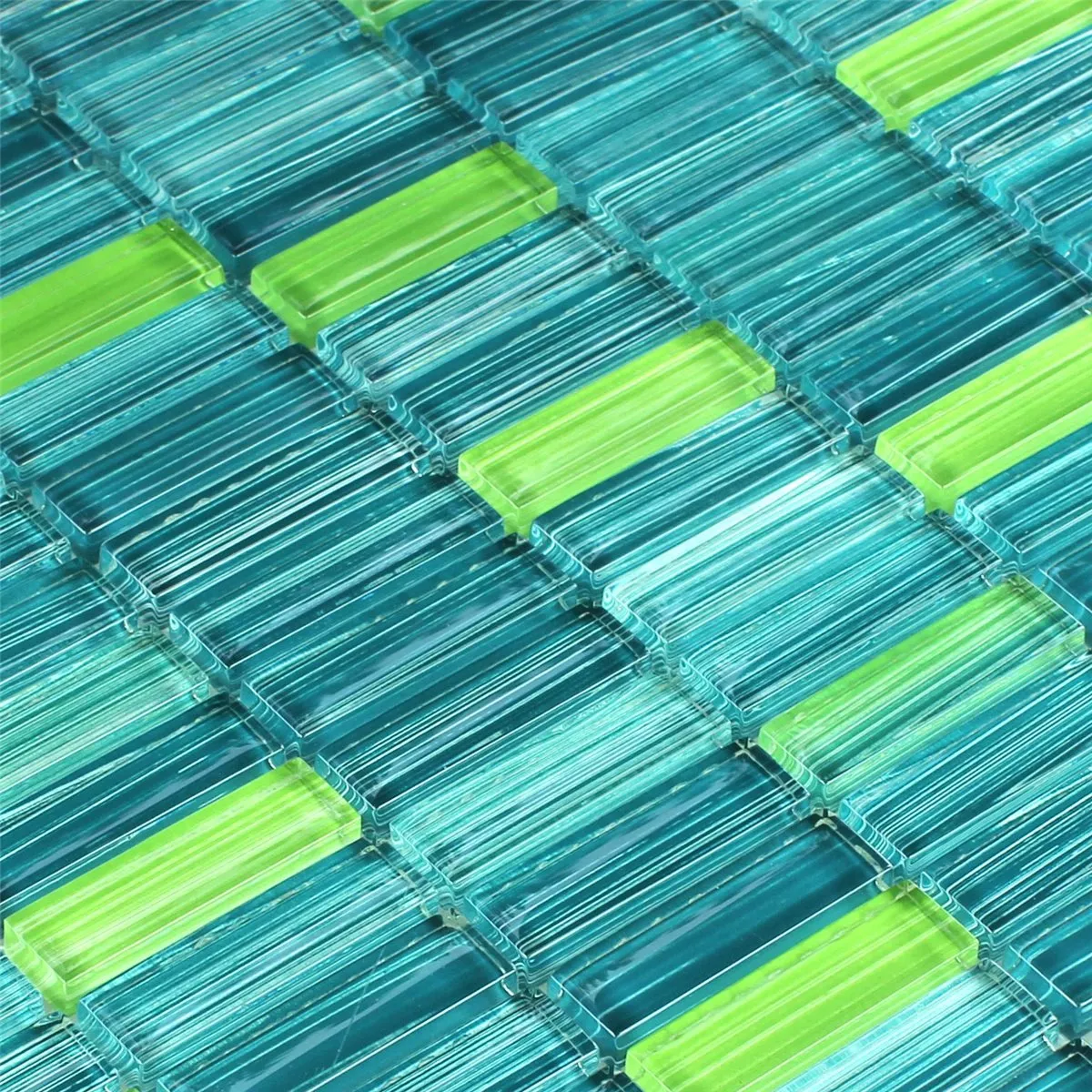 Muestra Azulejos De Mosaico Cristal Verde Mezcla Rayado