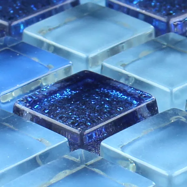 Mosaico De Cristal Azulejos Azul Brillo 15x15x8mm