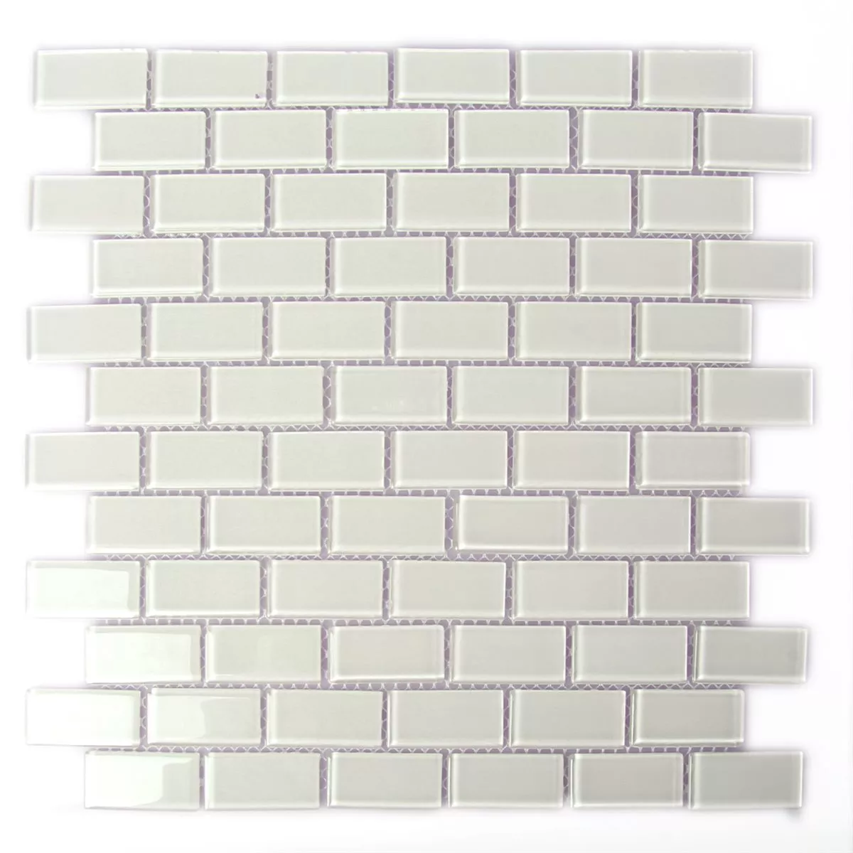 Azulejos De Mosaico Cristal Brick Blanco Brillante 25x50x4mm
