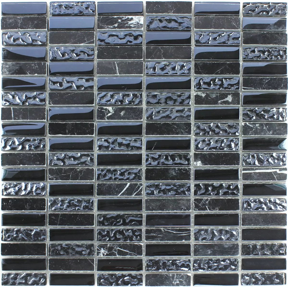 Azulejos De Mosaico Cristal Mármol Negro Acanalado 15x50x8mm