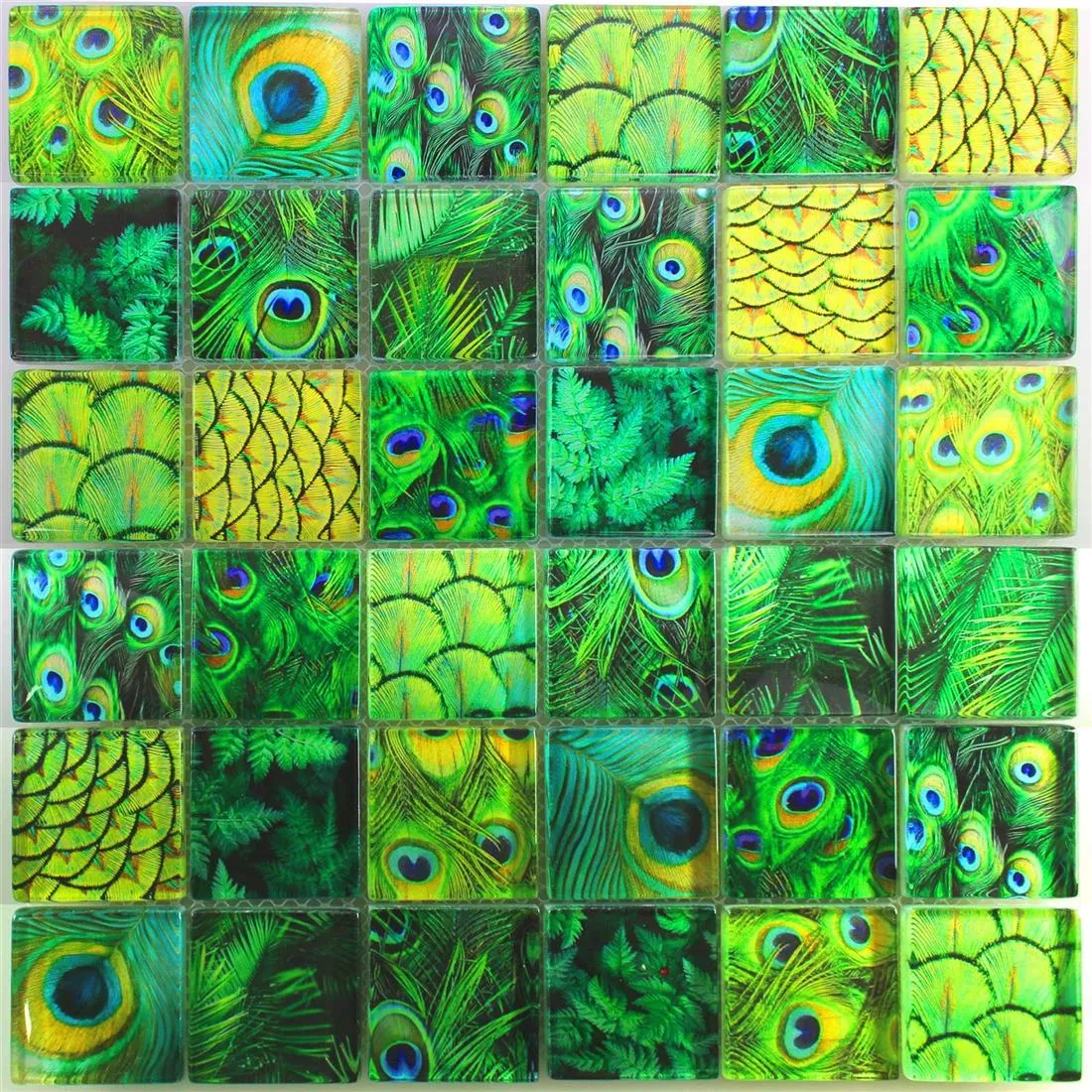 Muestra Mosaico De Cristal Azulejos Peafowl Verde
