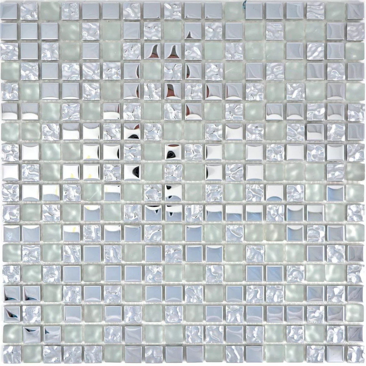 Muestra Mosaico De Cristal Azulejos Tolstoi Plateado Blanco