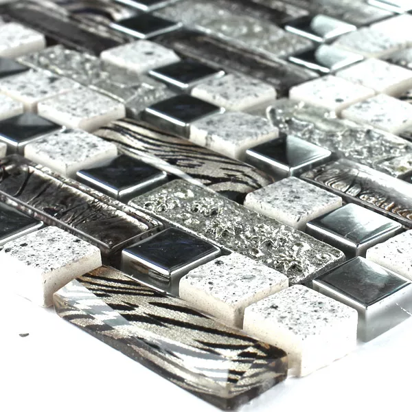 Muestra Azulejos De Mosaico Cristal Metal Cuarzo Composite Plateado