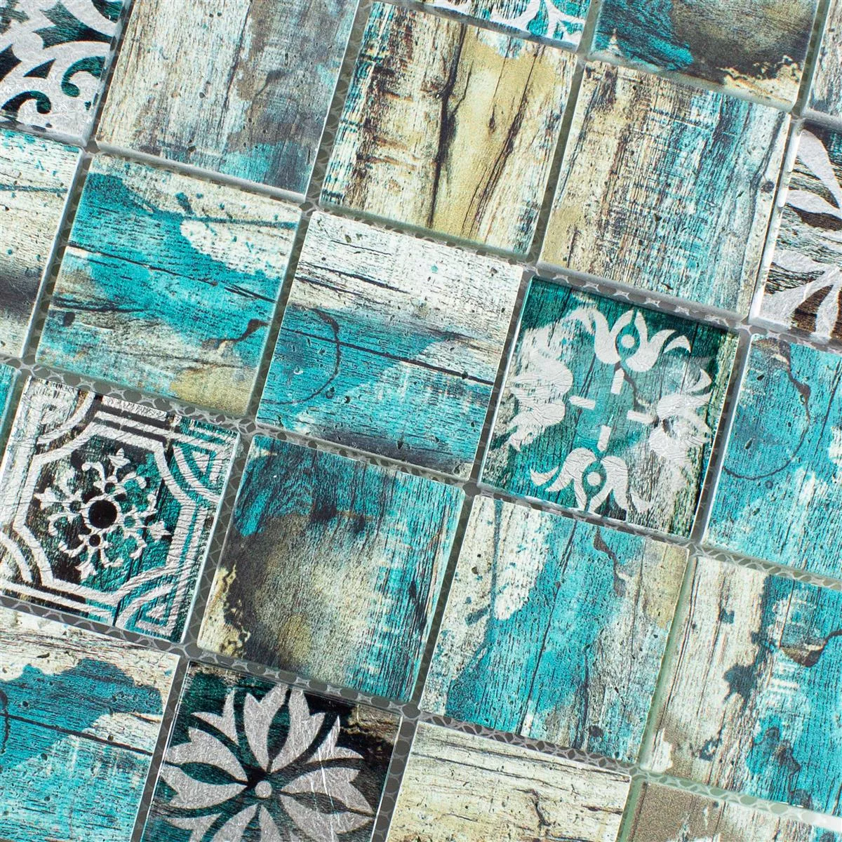 Mosaico de Cristal Azulejos Aspecto de Madera Howland Beige Verde Q48