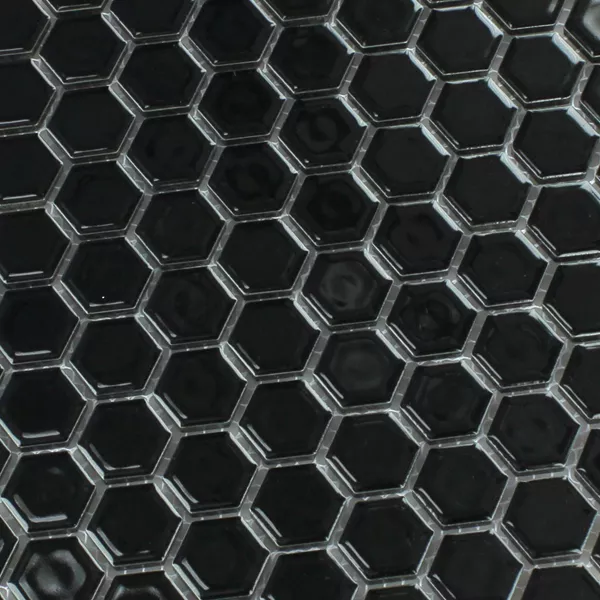 Azulejos De Mosaico Cerámica Hexagonales Negro Brillante H23
