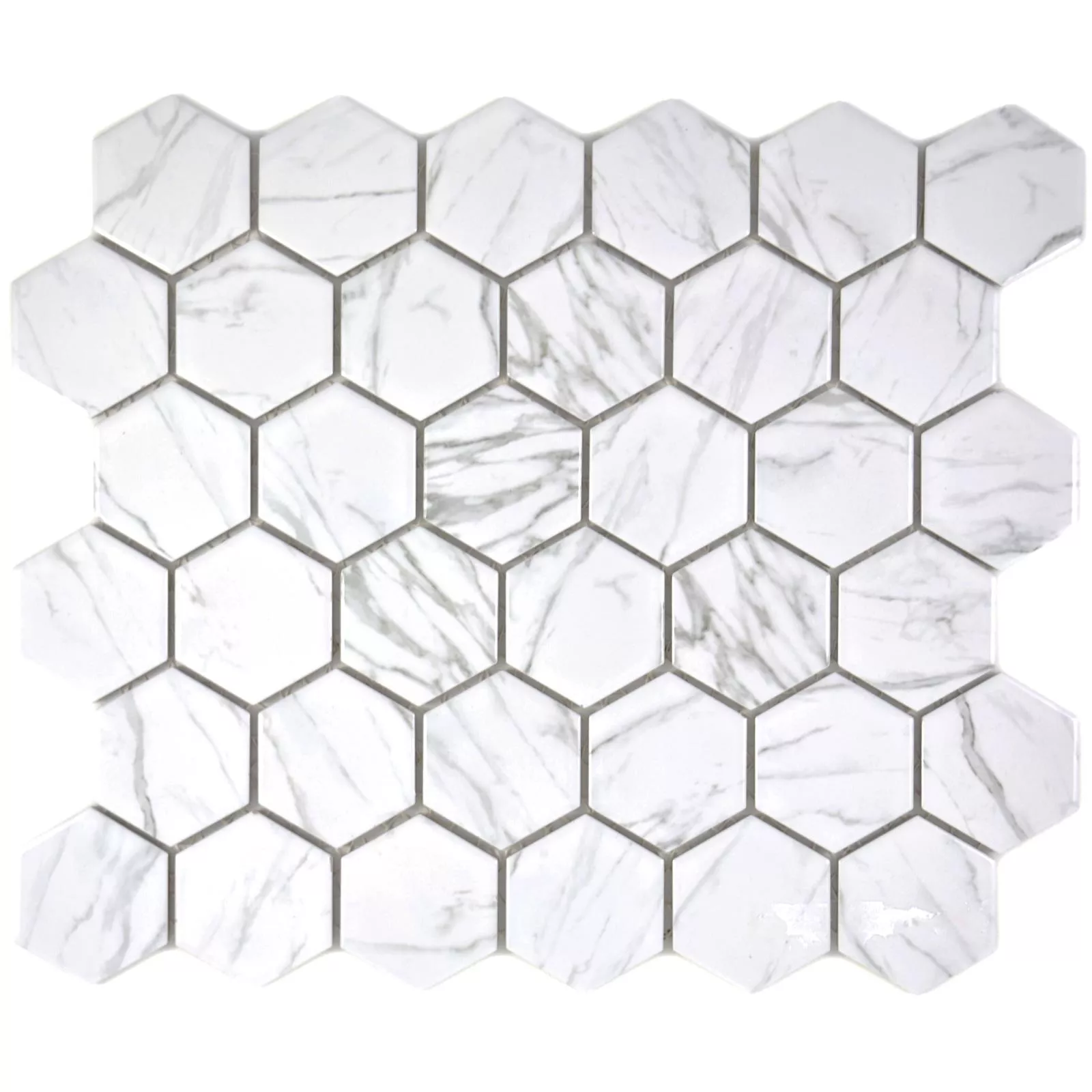 Muestra Mosaico Cerámico Mozart Hexagonales Blanco Brillante