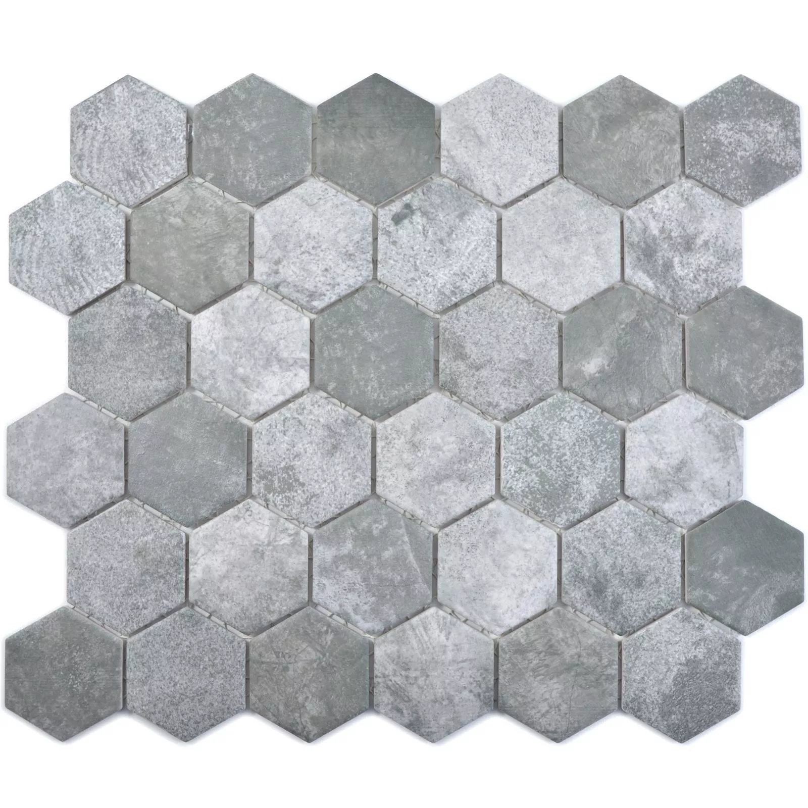 Mosaico Cerámico Comtessa Hexagonales Aspecto De Cemento Gris Oscuro