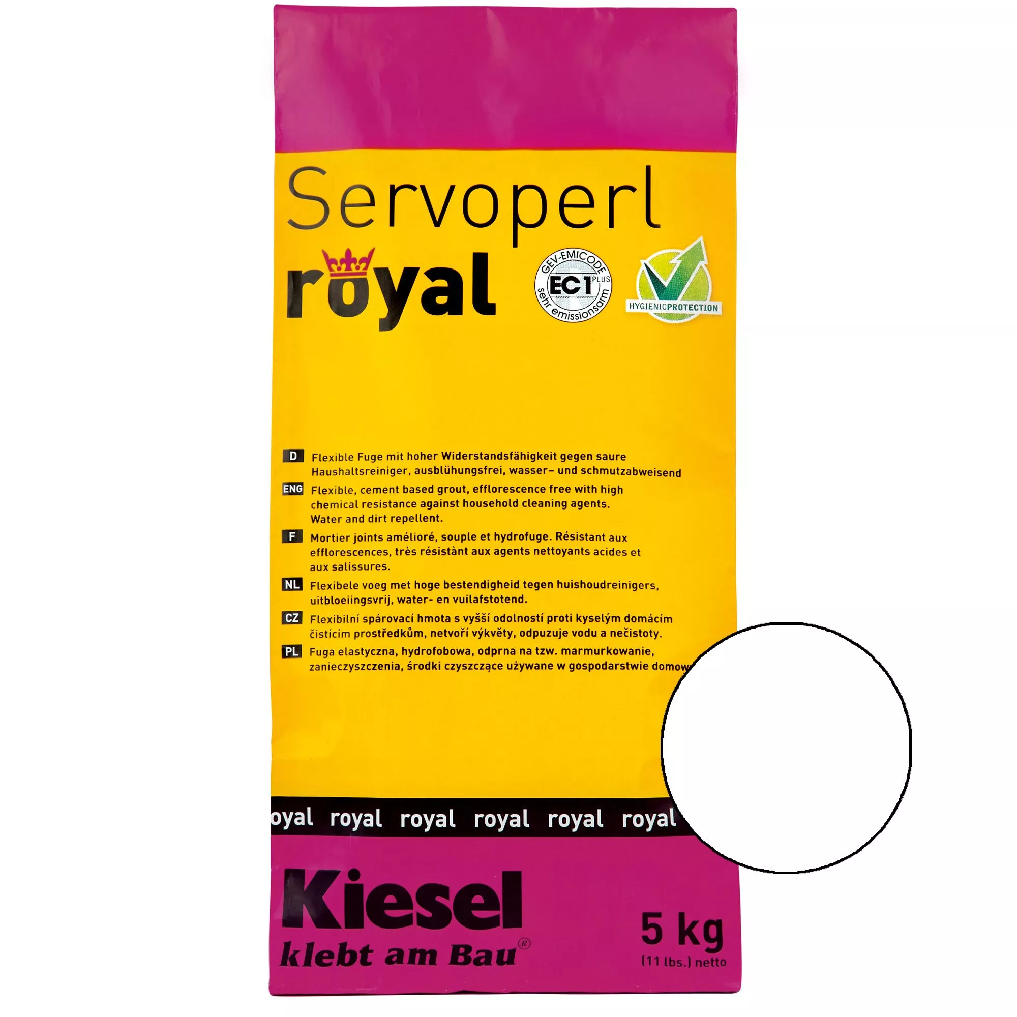 Kiesel Servoperl Royal - Junta Flexible Que Repele El Agua Y La Suciedad (5KG Blanco)