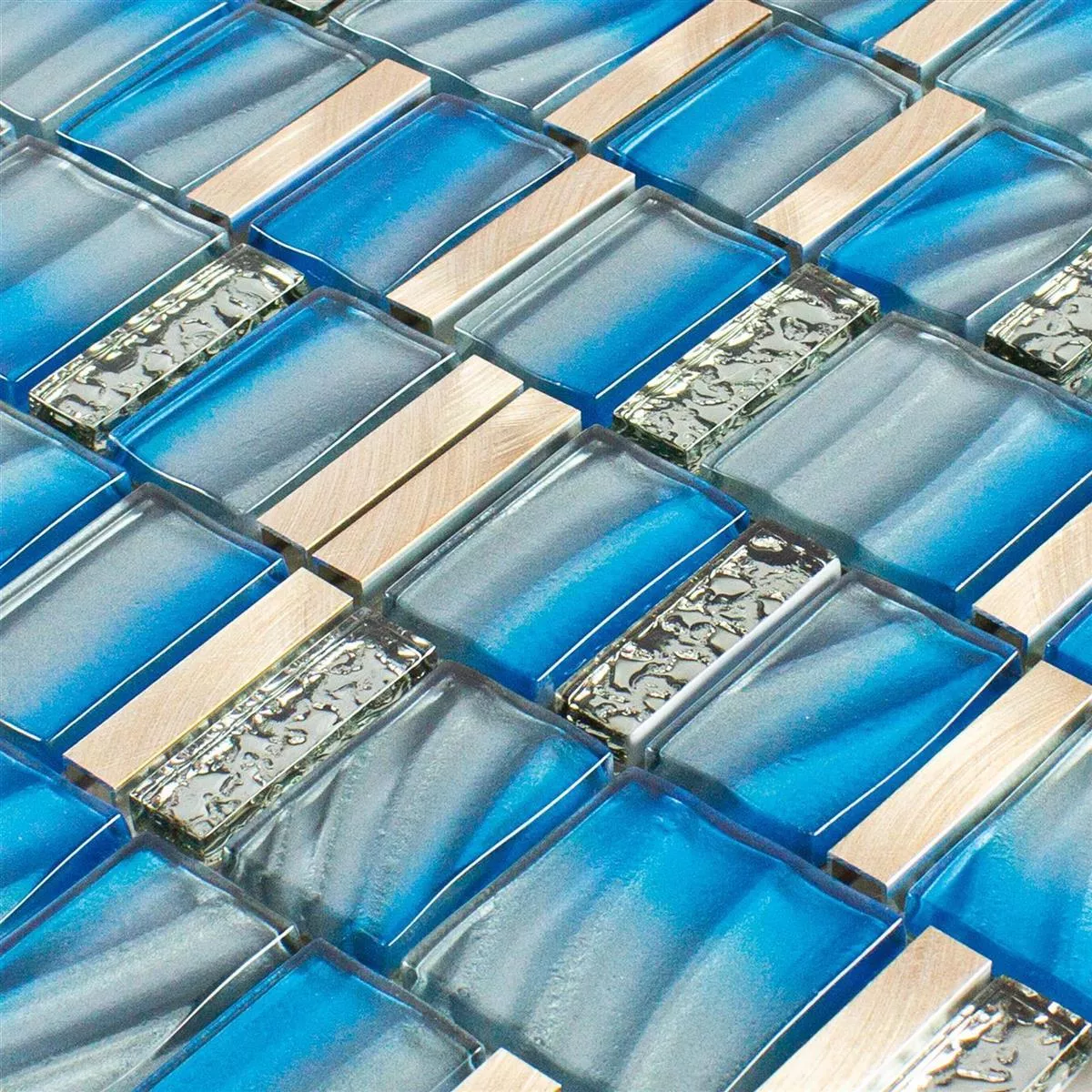Muestra Cristal Metal Azulejos De Mosaico Union Azul Cobre