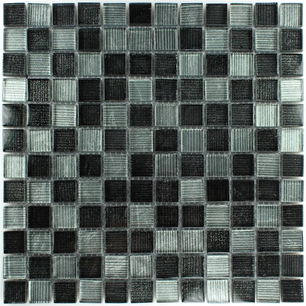 Muestra Azulejos De Mosaico Cristal String Negro Gris Rayado