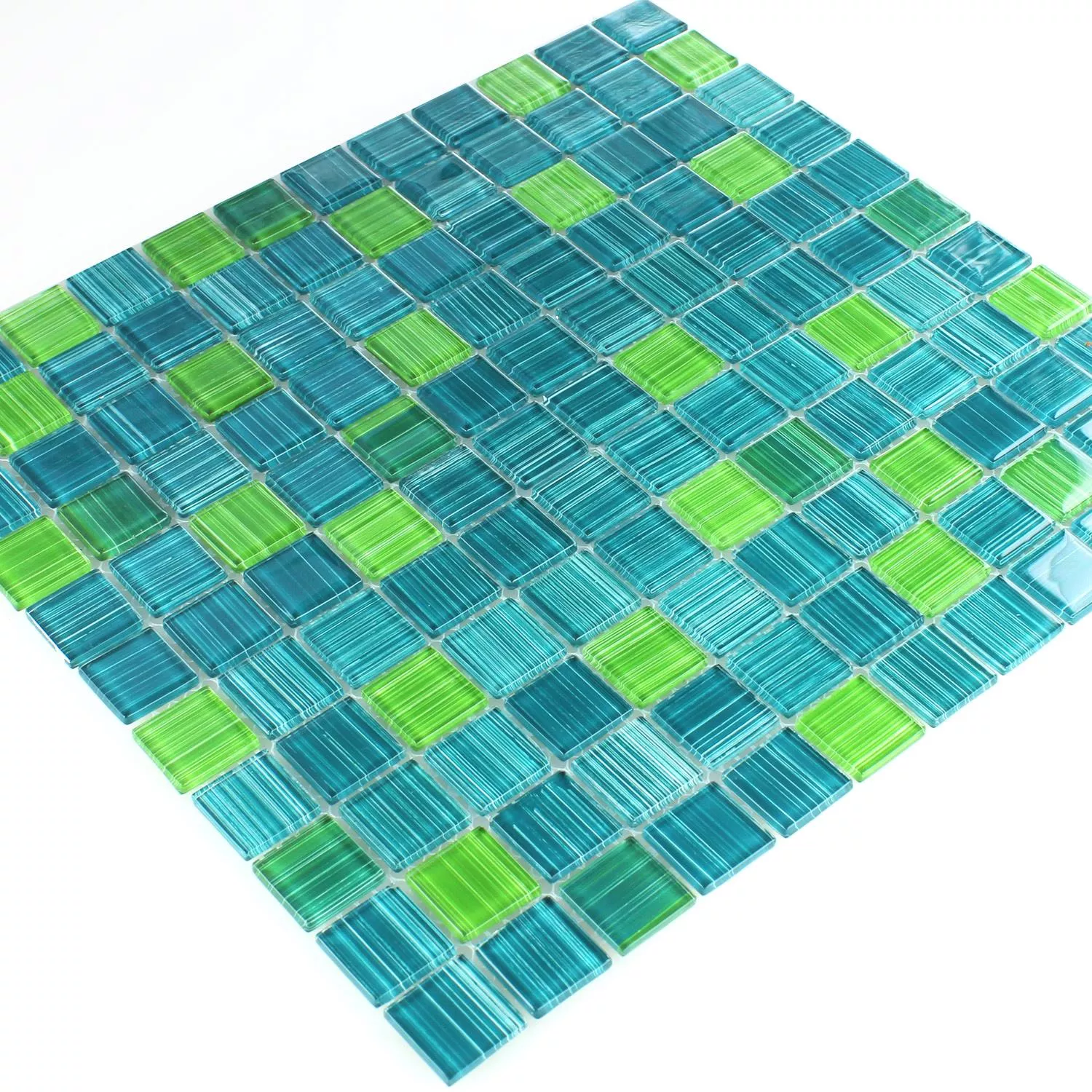 Azulejos De Mosaico Rayado Cristal Verde Mezcla