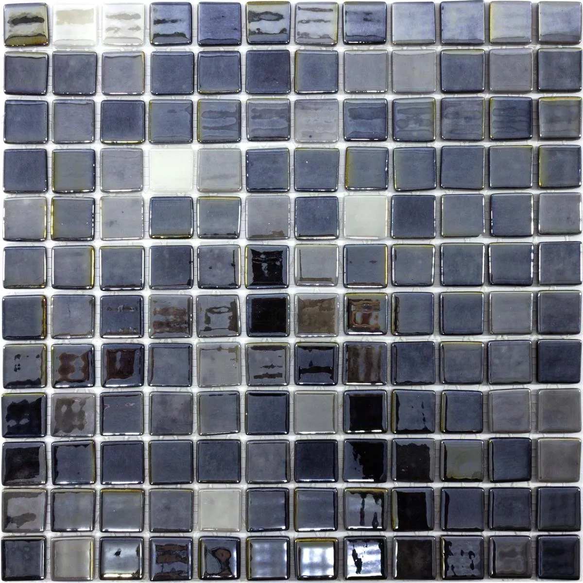 Muestra Mosaico de Cristal Azulejos Silvertown Antracita Metallic 25x25mm