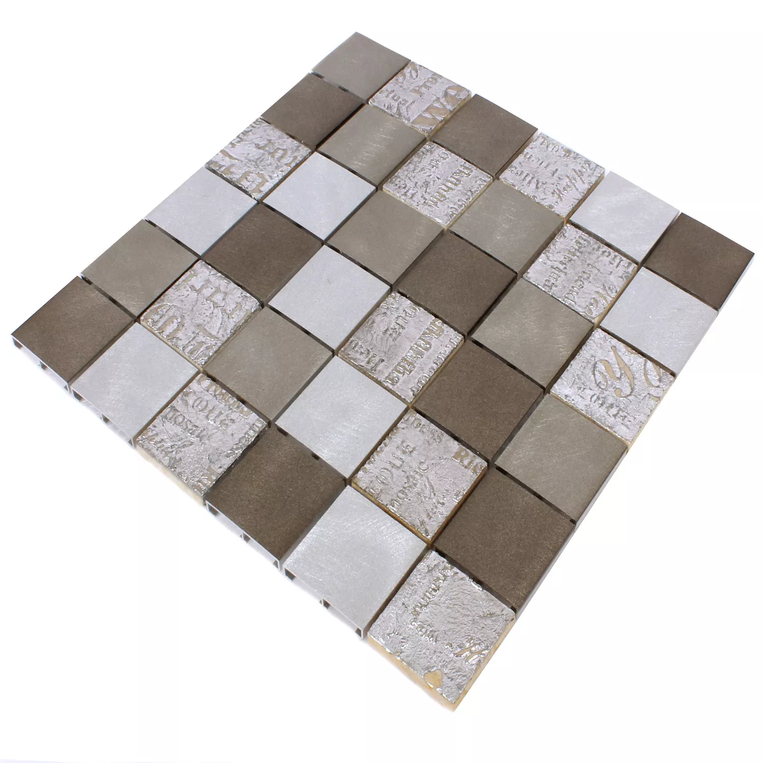 Muestra Azulejos De Mosaico Metal Piedra Natural Parole Marrón Plateado