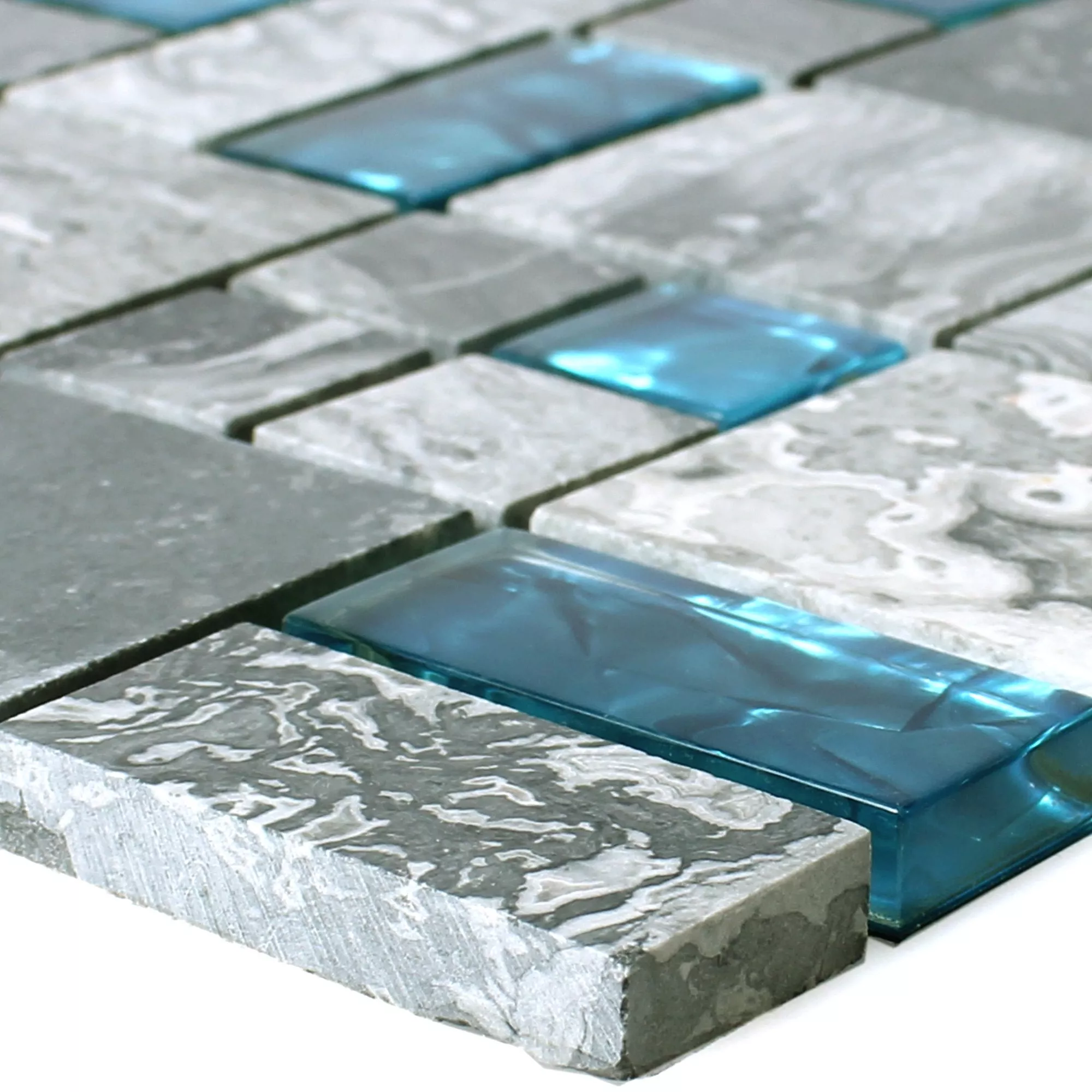 Muestra Mosaico De Cristal Azulejos De Piedra Natura Sinop Gris Azul 2 Mezcla