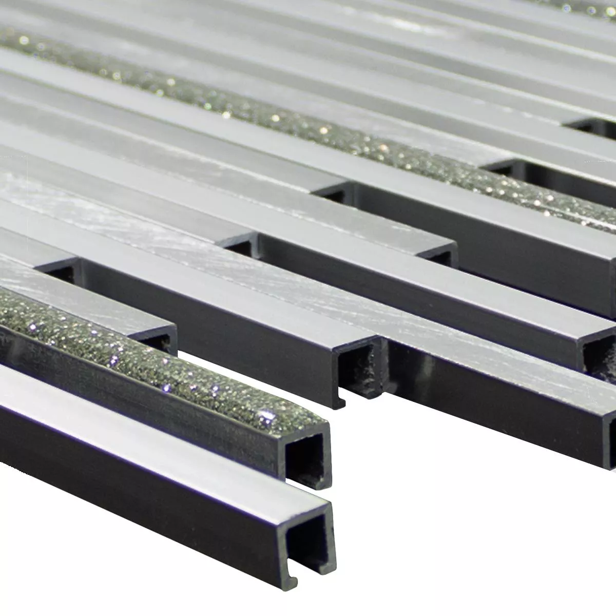 Auminio Metal Azulejos De Mosaico Bilbao Stripes Plateado Auminio Metal Azulejos De Mosaico Bilbao Stripes Plateado