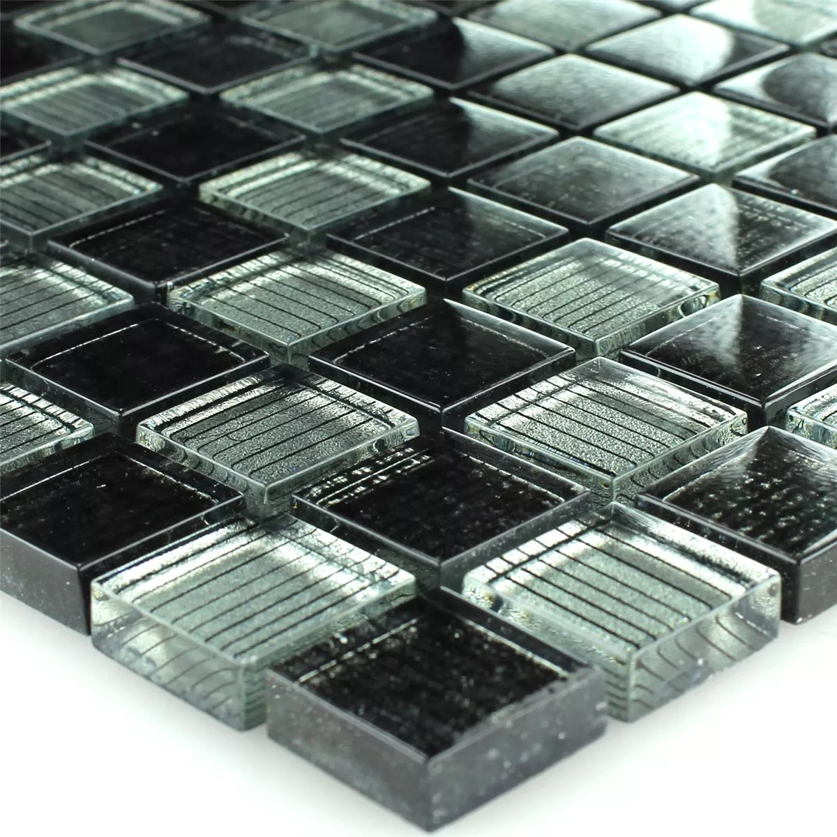 Azulejos De Mosaico Cristal String Negro Gris Rayado