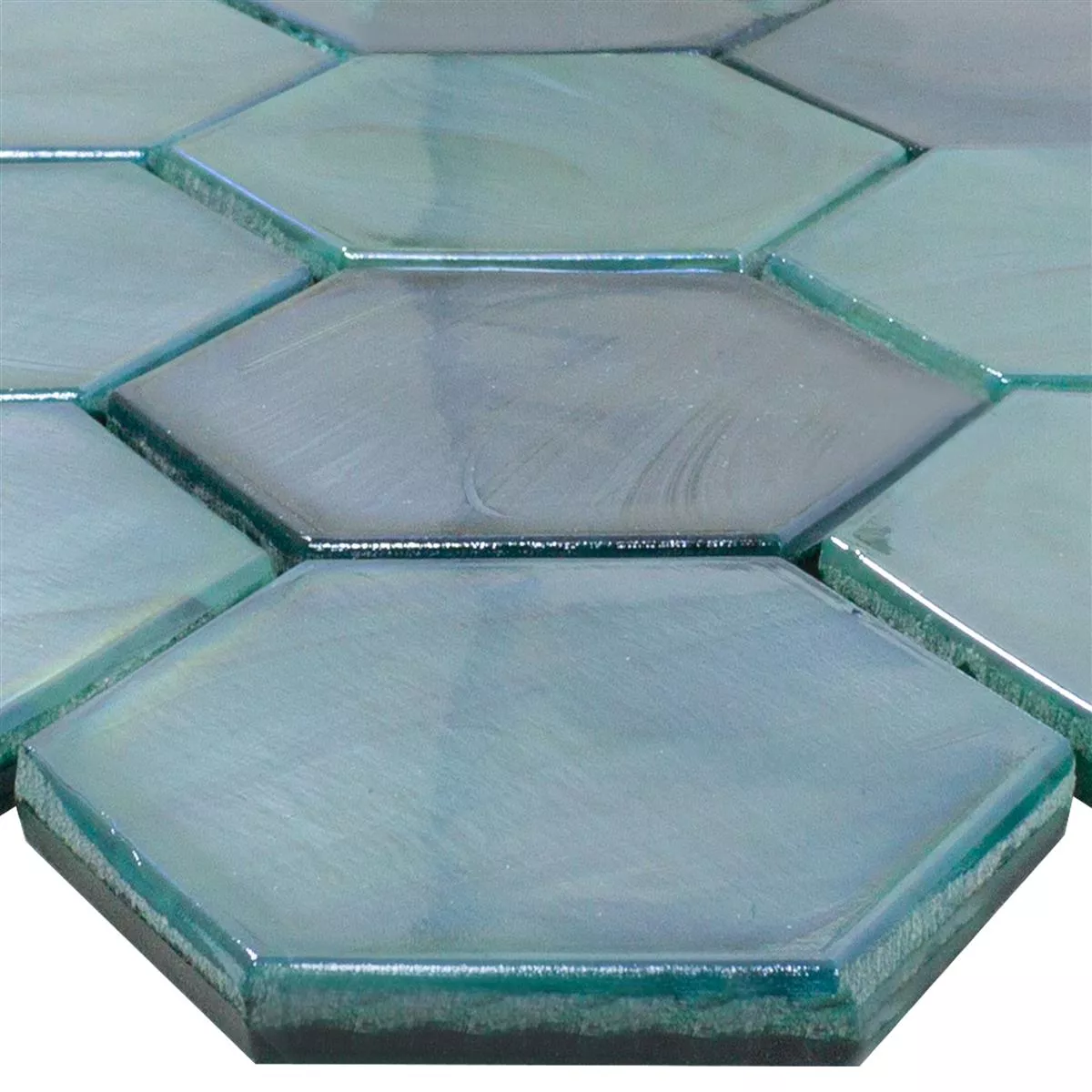 Muestra Mosaico de Cristal Azulejos Andalucia Hexagonales Lago Verde