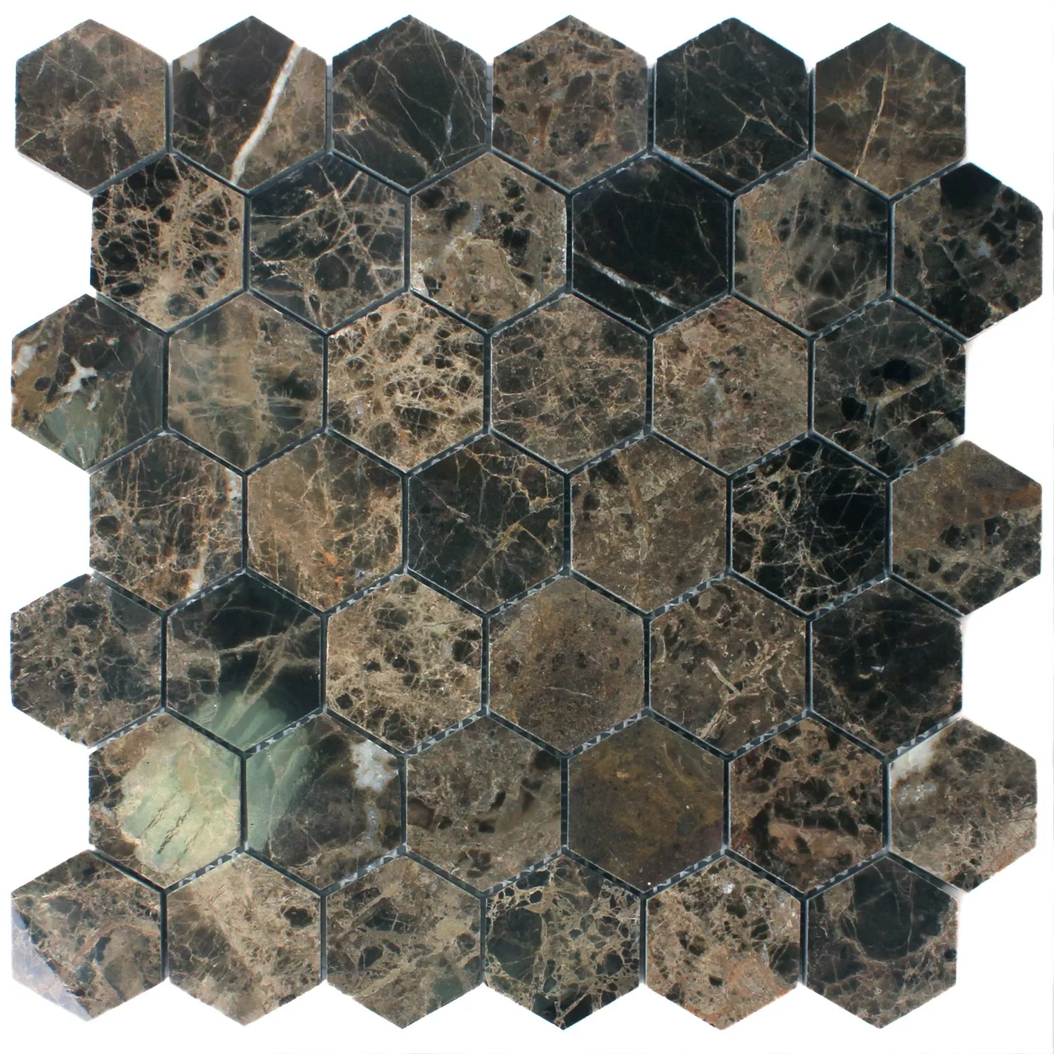 Muestra Azulejos De Mosaico Mármol Xalapa Hexagonales Emperador Pulido