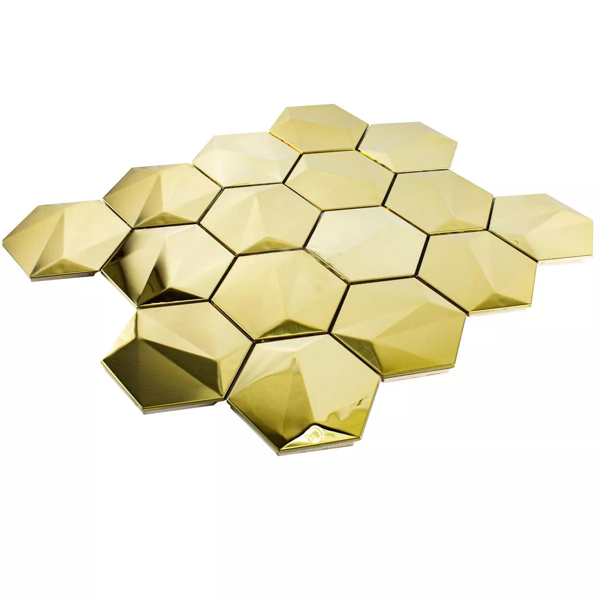 Acero Inoxidable Azulejos De Mosaico Durango Hexagonales 3D Oro