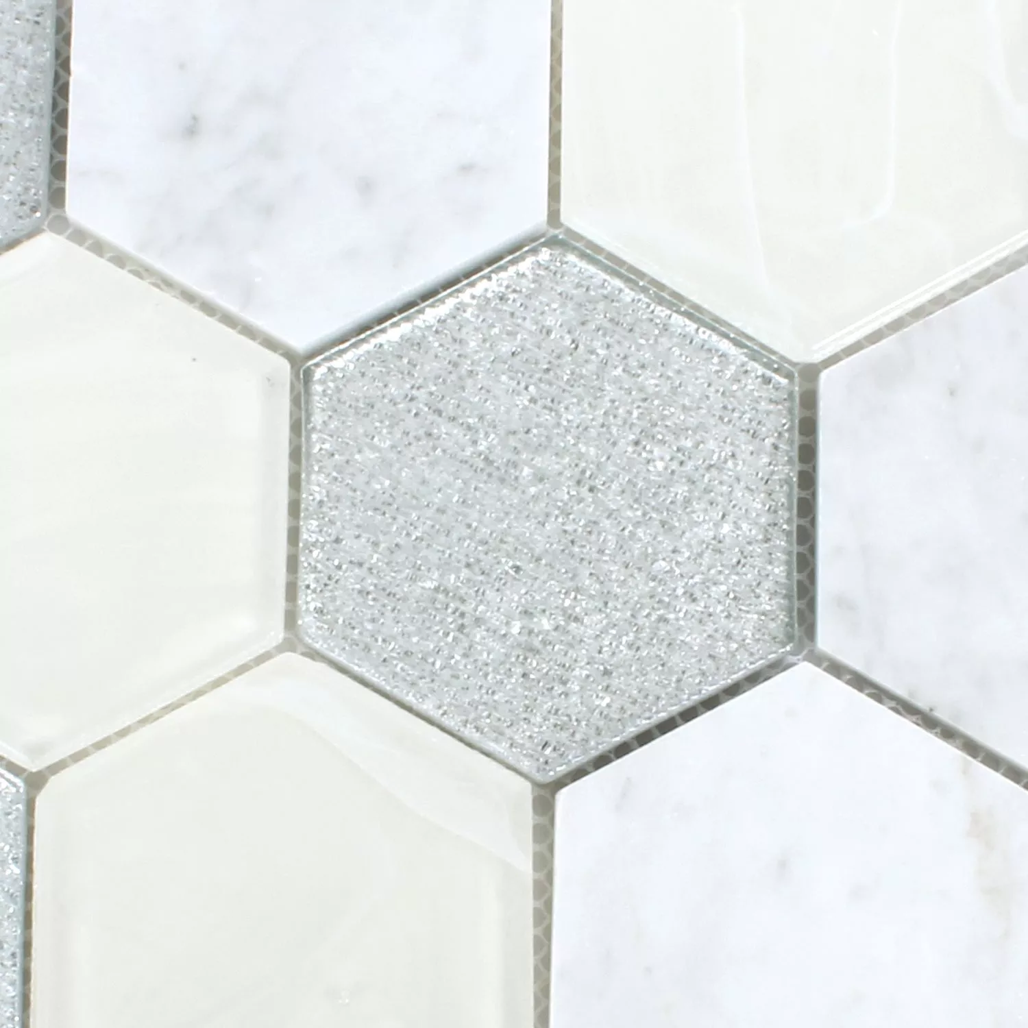Azulejos De Mosaico Hexagonales Lipari Plateado Gris