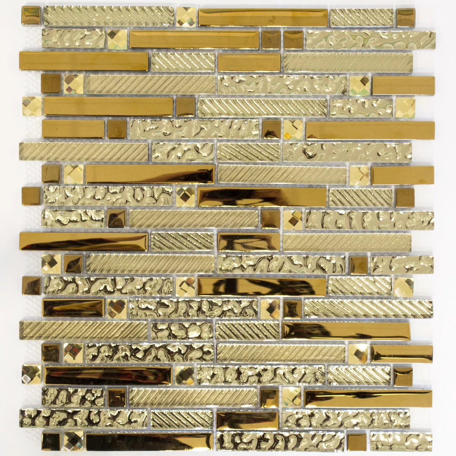 Mosaico De Cristal Azulejos Estructura Oro 15x62x8mm