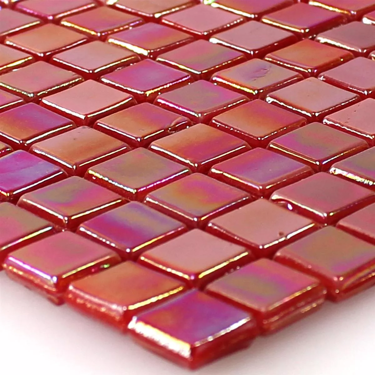 Muestra Azulejos De Mosaico Cristal Efecto Nacarado Rojo