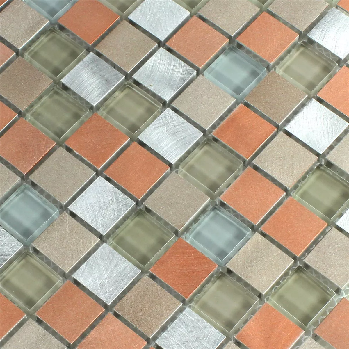 Azulejos De Mosaico Cristal Auminio Metal Naranja Plateado Mezcla Azulejos De Mosaico Cristal Auminio Metal Naranja Plateado Mezcla