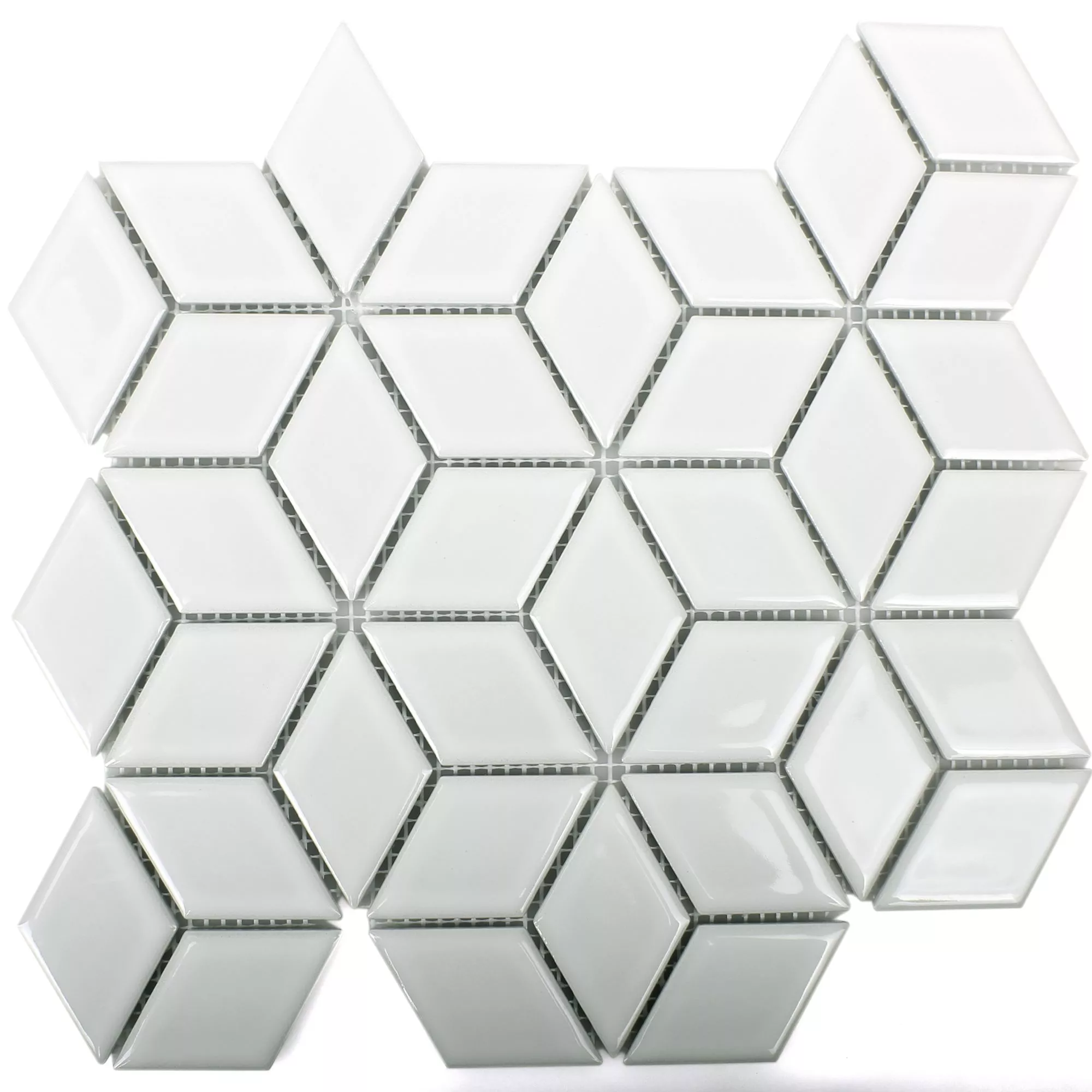 Muestra Cerámica Azulejos De Mosaico Cavalier 3D Cubo Blanco Brillante