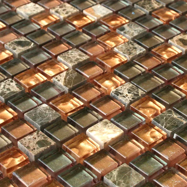 Azulejos De Mosaico Cristal Mármol 15x15x8mm Tiger Marrón