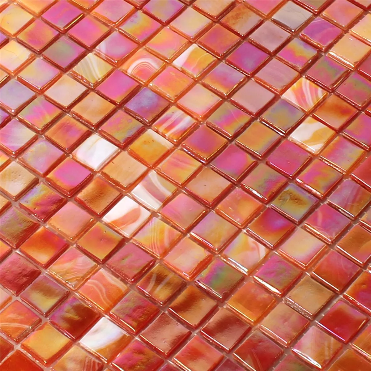 Muestra Mosaico De Cristal Azulejos Efecto Nacarado Rojo Mezcla