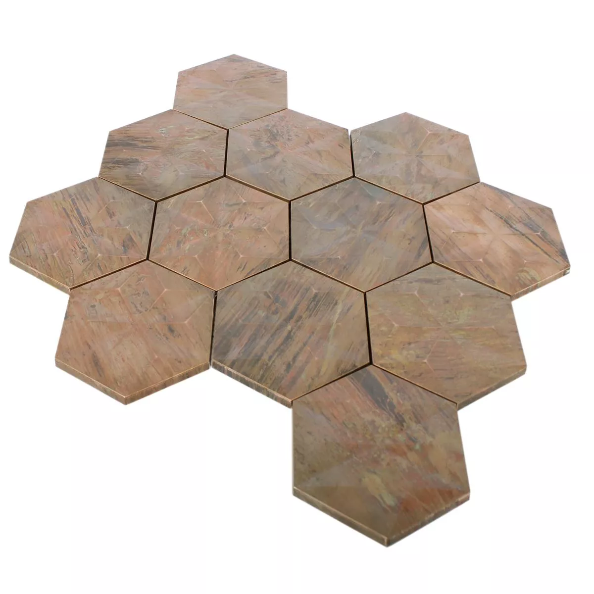 Muestra Metal Cobre Azulejos De Mosaico Myron Hexagonales 3D