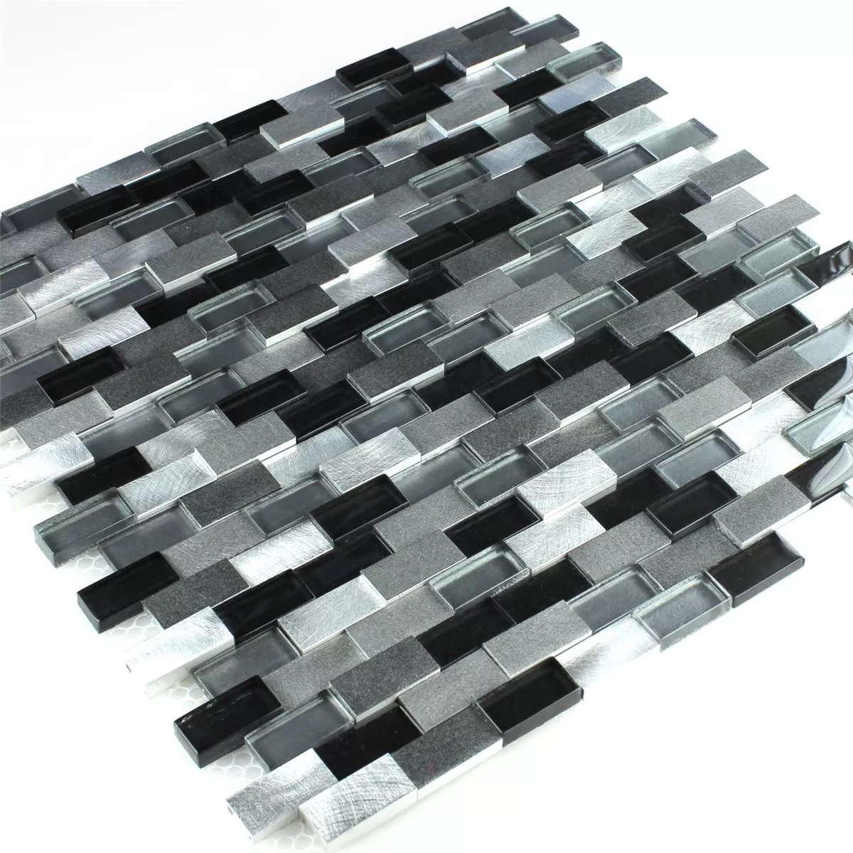 Muestra Azulejos De Mosaico Auminio Cristal Design D Negro Plateado
