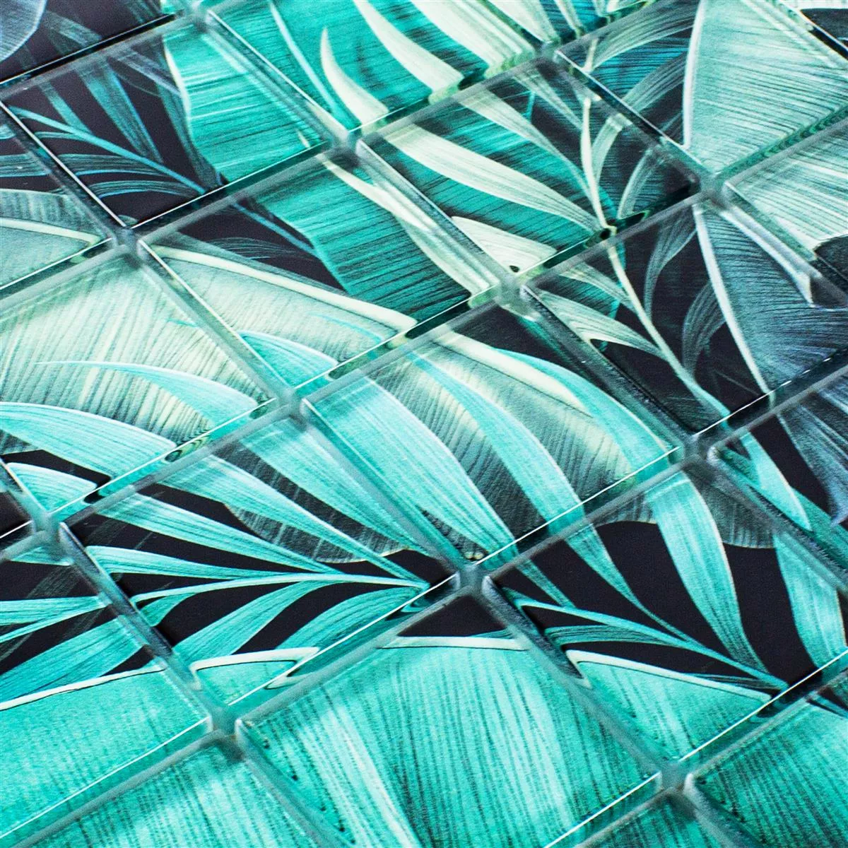 Mosaico de Cristal Azulejos Pittsburg Flor Óptica Verde Negro
