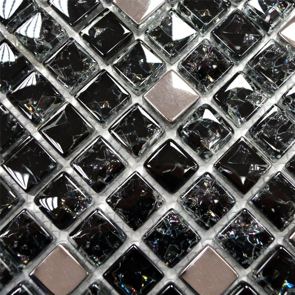 Mosaico De Cristal Azulejos Alish Negro Plateado
