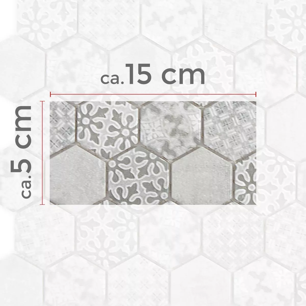 Muestra Mosaico Cerámico Retro Azulejos Lawinia Hexagonales Gris