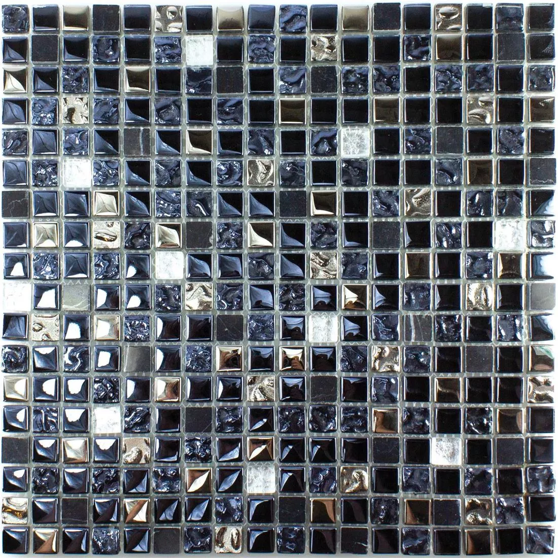 Cristal Piedra Natural Azulejos De Mosaico Cooktown Negro Plateado