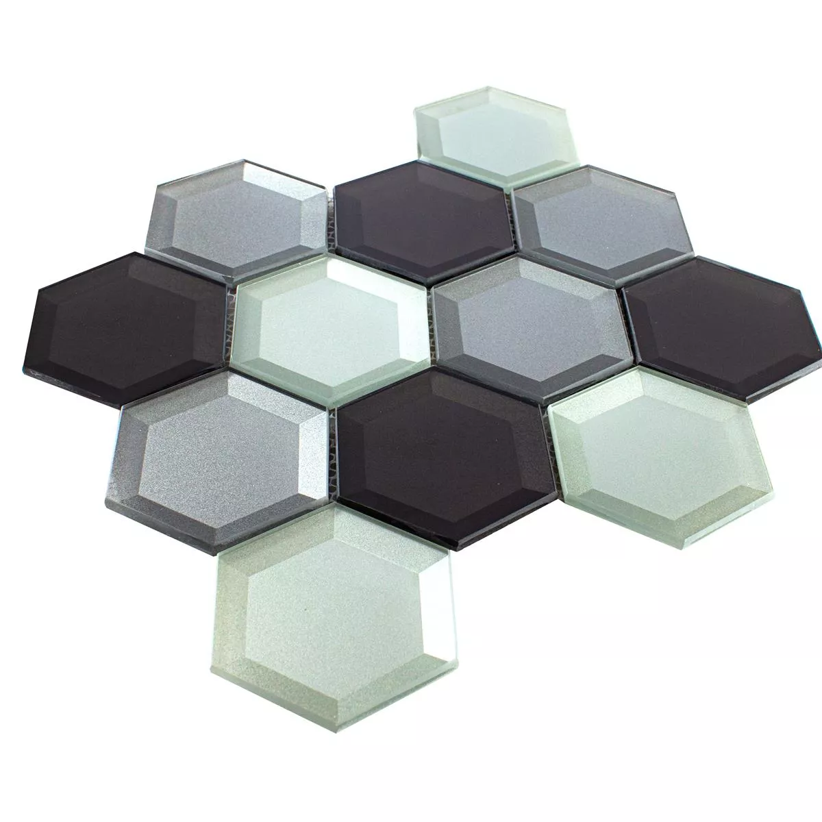 Mosaico de Cristal Melfort Hexagonales Marrón Plateado Turquesa