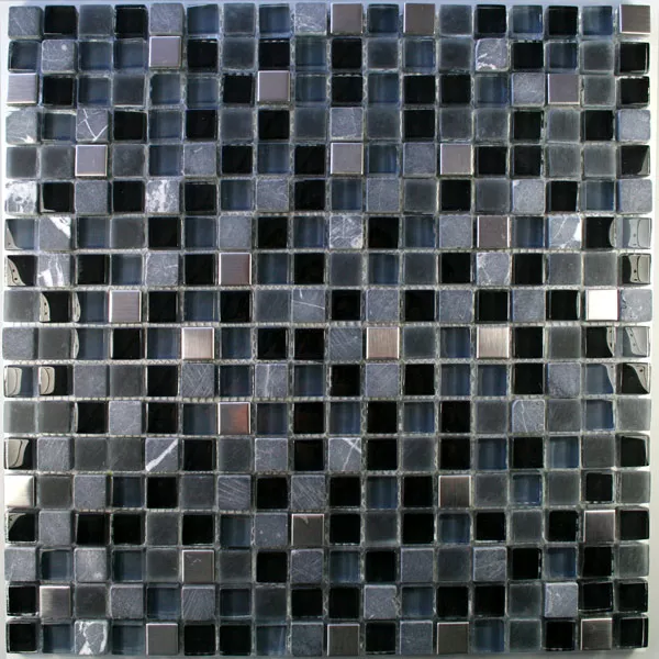 Muestra Azulejos De Mosaico Cristal Mármol Acero Inoxidable  Negro Mezcla