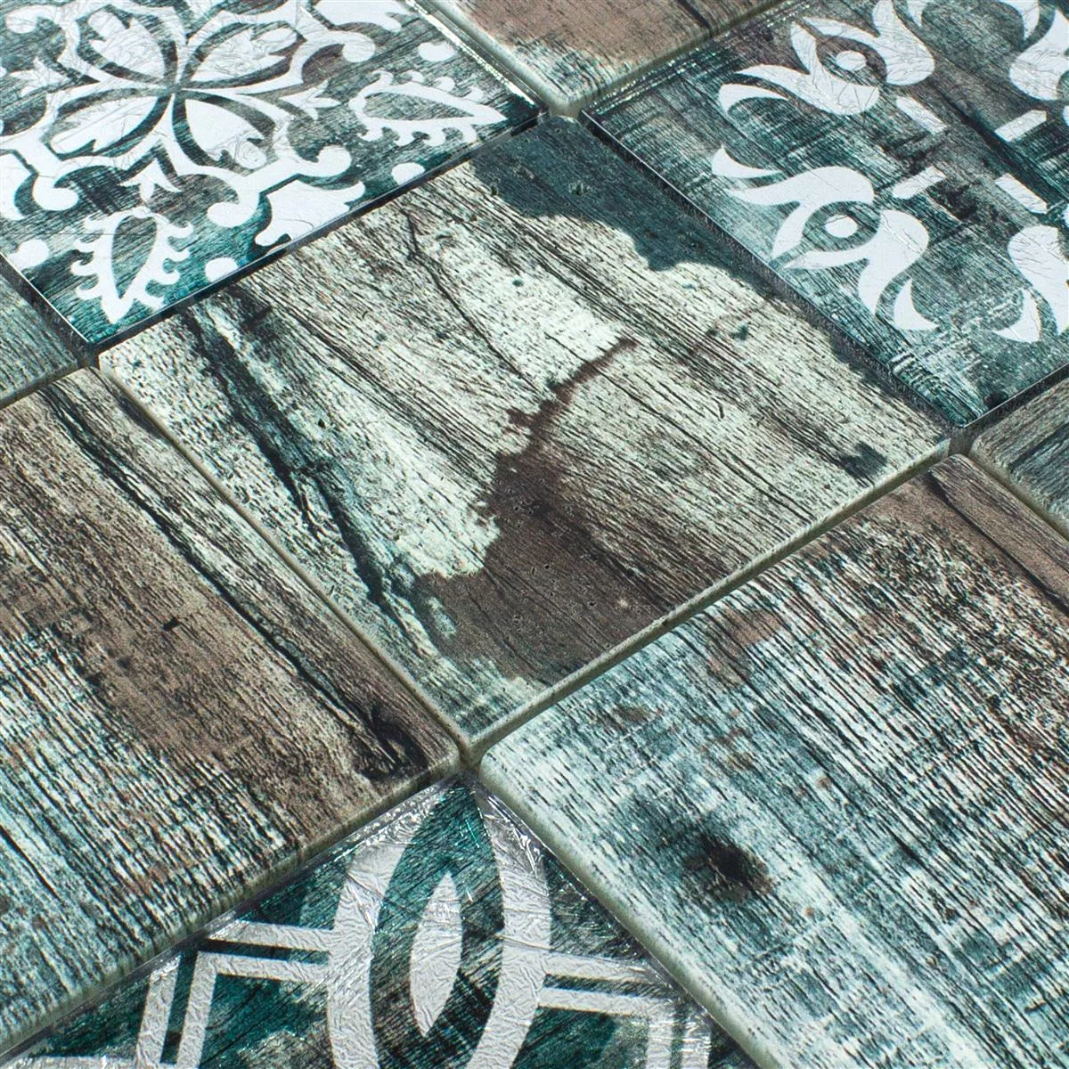 Mosaico de Cristal Azulejos Aspecto de Madera Norwalk Gris Marrón Verde Q98