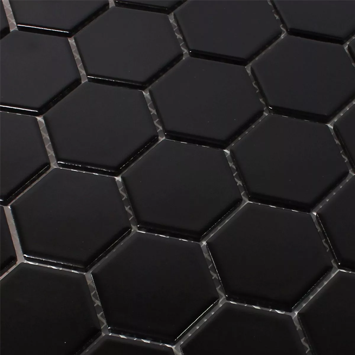 Muestra Azulejos De Mosaico Cerámica Hexagonales Negro Mate H51