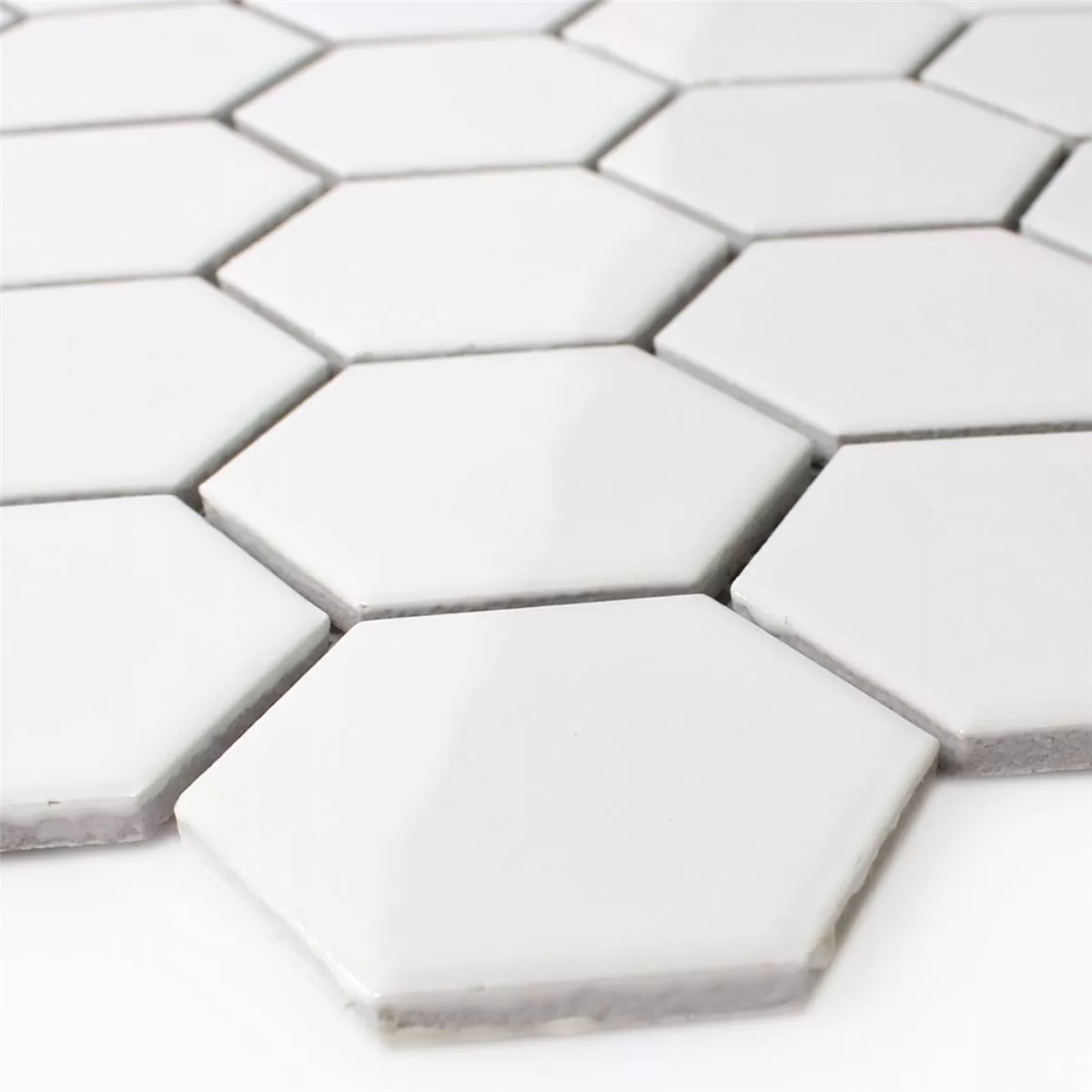 Muestra Azulejos De Mosaico Cerámica Hexagonales Blanco Brillante H51