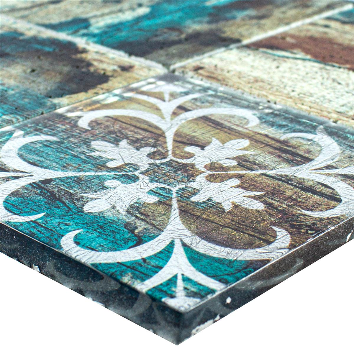 Mosaico de Cristal Azulejos Aspecto de Madera Howland Beige Verde Q98